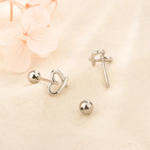 Minimalist S925 sterling silver hollow heart stud earrings with screw back closure
