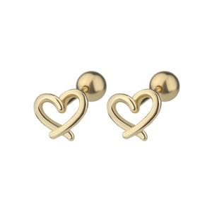 Minimalist gold hollow heart screw-back studs for women in polished stainless steel
