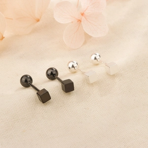 Cube Stud Earrings Copper With 925 Sterling Silver Earring Post Minimalist Geometric Screw Ball Back Jewelry For Women