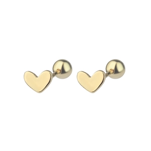Detail view of 925 silver golden heart screw back earrings with polished finish