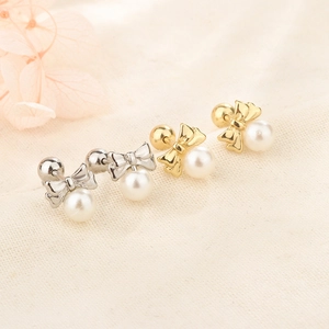 Boucles D'oreilles Nœud Künstliche Perle Élégantes En Cuivre Avec Künstliche Perle D'imitation Fermoir À Vis Pour Femme Bijoux
