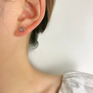Elegant 925 silver swan stud earring with clear cubic zirconia on human ear