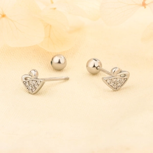 S925 silver swan stud earrings with zircon crystals and secure screw back closure