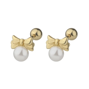 Élégantes boucles d'oreilles nœud doré et perles avec fermoir à vis pour un maintien sûr