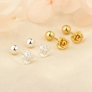 Rose Flower Stud Earrings Copper Screw Back Cartilage Jewelry 3D Floral Minimalist Luxury Elegant Style For Women