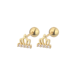 Détail de boucles d'oreilles couronne en argent 925 avec fermoir à vis et oxydes de zirconium