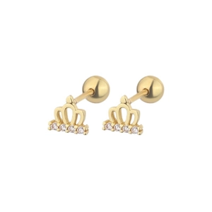 Boucles d'oreilles couronne dorées avec zircons et fermoir à vis sécurisé pour femme