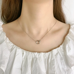 925 sterling silver Mobius interlocking double ring necklace for women with crystals