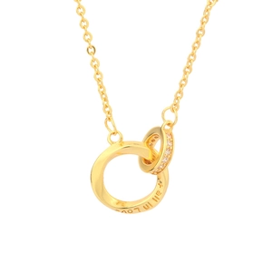 Gold Mobius ring necklace with Fall in Love engraving and sparkling zircon details