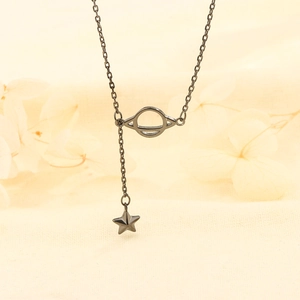 Planet Saturn Pendant Necklace Copper Star Charm Dark Style Clavicle Chain For Women Jewelry
