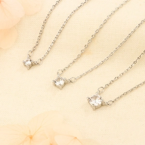 Solitaire Pendant Necklace Copper With Round Zircon Four Prong Setting Minimalist Elegant Cross Chain Jewelry For Women