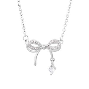 Elegant 925 silver bow necklace with sparkling zircon pendant on a clean white background
