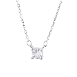 Exquisite 925 sterling silver necklace with a single round zircon in a four-prong setting