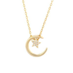 Collier minimaliste en or avec pendentif étoile et lune et oxydes de zirconium