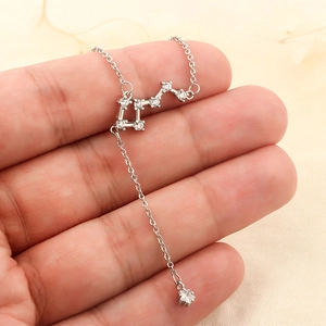 Elegant S925 sterling silver Big Dipper constellation necklace with tassel and zircon stones