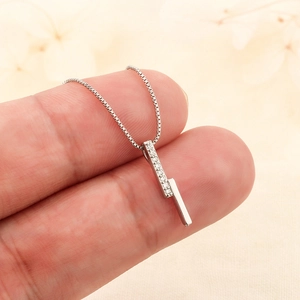 Minimalist 925 sterling silver geometric bar necklace with pavé zirconia crystals