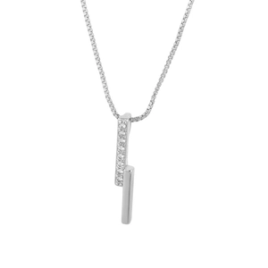 Minimalist 925 silver necklace featuring a layered geometric bar pendant with cubic zirconia