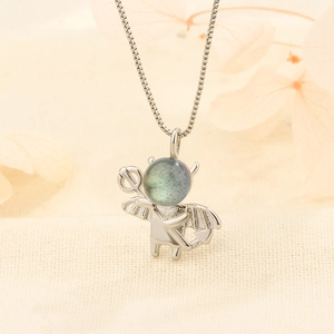 Kleiner Teufel Anhänger Halskette Mit 925 Sterlingsilber Mondstein Und Kupferkette Engel Flügel Schicker Schmuck Für Damen