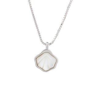Minimalist silver shell pendant necklace with white mother of pearl on a box chain