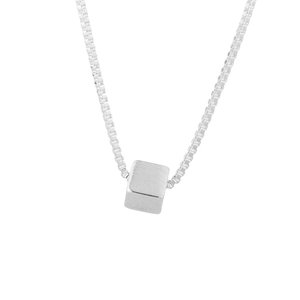 Minimalist S925 sterling silver geometric cube pendant on a delicate box chain necklace
