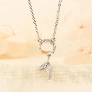 Mermaid Tail Moonstone Pendant Necklace Copper Silver Plated Fairy Cute Clavicle Chain Jewelry For Women Gift