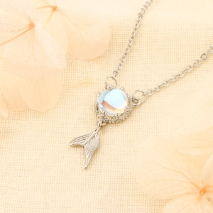 Elegant 925 sterling silver mermaid tail necklace with iridescent moonstone pendant