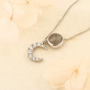 Moonstone Moon Pendant Necklace Copper With Zircon Simple Elegant Clavicle Box Chain For Women Daily Wear