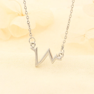 Minimalist Heartbeat Pendant Necklace Elegant Silver Color Copper Chain Jewelry For Women Commute Style