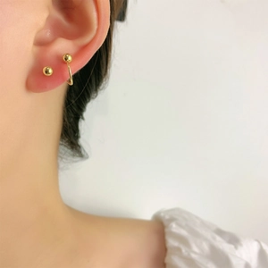Minimalist gold ball stud and hoop earring set in polished s925 silver finish