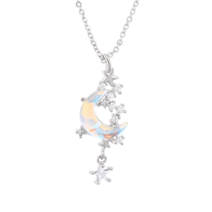 Halskette mit Stern- und Mondanhänger aus Sterling Silber mit Opal und Zirkonia Steinen