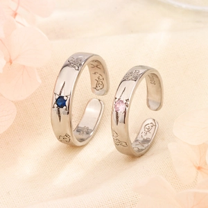 Anello Regolabile Amanti Rame Placcato Argento Stella Zirconia Gioielli Romantici Incisi Cartoni Animati Regalo Moda