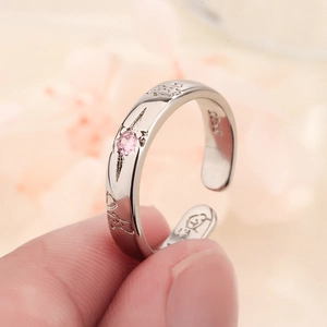 Anello in argento S925 satinato per coppia con zircone rosa a stella per donna