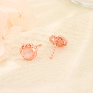 S925 silver rose gold Ruyi lock earrings with pink opal stones in vintage floral style