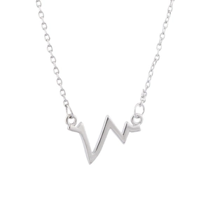 Minimalist silver heartbeat pendant necklace with polished metal clavicle chain for women