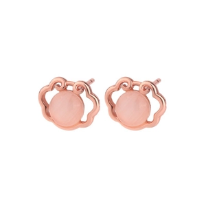 S925 rose gold Ruyi lock earrings with pink cat eye stone on white background