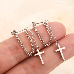 Orecchini A Catena Con Pendente A Croce Argento Gioielli Stile Punk Minimalista Per Donna Con Perno In Argento Sterling 925
