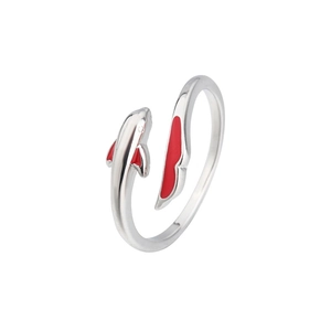 Elegant silver koi fish ring with red enamel details and adjustable open band design