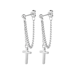 Eleganti orecchini a catena in argento sterling S925 con pendente a croce stile minimal