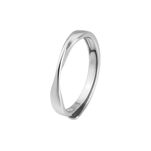 Polished S925 sterling silver Mobius twist ring with a minimalist wave design and glossy finish