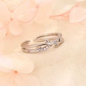 Elegant 925 sterling silver branch double layer ring with sparkling zircon stones