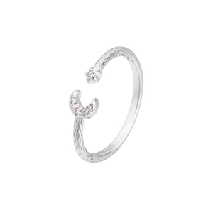 Minimalist S925 sterling silver open ring featuring a moon and star motif with zircon