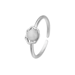S925 sterling silver open ring with cat eye stone in a floral ruyi lock design