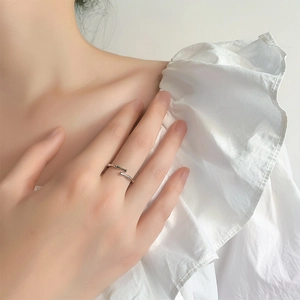 S925 silver bamboo joint open ring for women with minimalist adjustable design