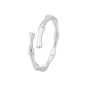 Minimalist S925 sterling silver bamboo joint open ring with adjustable design for women