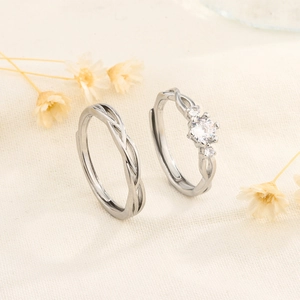 Anelli Di Coppia Regolabile Aperto Fascia Intrecciata Con Zircone Semplici Eleganti Gioielli Di Moda