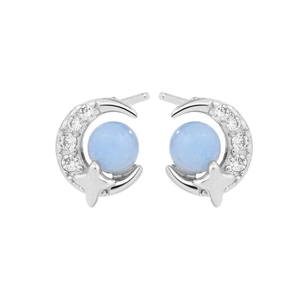 Boucles d'oreilles lune et étoile avec pierre bleue et cristaux étincelants