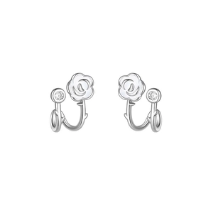 Elegant Camellia Flower Stud Earrings Copper Silver Plated Zircon Rose Jewelry With Silver Earring Post For Women