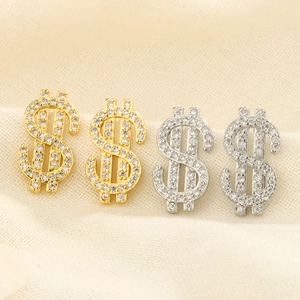 Dollar Sign Stud Earrings Copper Zircon Hip Hop Fashion With 925 Sterling Silver Earring Post Trendy Jewelry For Women