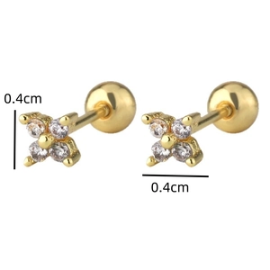 Detail view of 0.4cm gold flower stud earrings with sparkling cubic zirconia stones