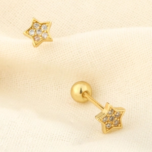 Boucles d'oreilles étoiles dorées avec pavé de cristaux et fermoirs à vis sécurisés